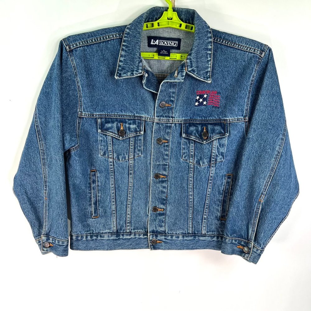 Vintage Country Jam 2002 Womens Denim Blue Jean Jacket Button Front Size M
